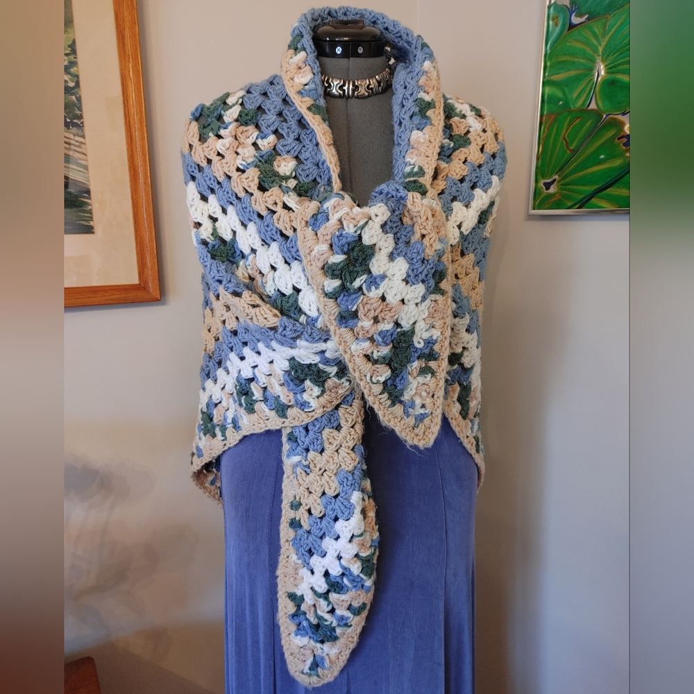 Handmade Crochet Multicolor Shawl 41" Length Versatile styling (209)